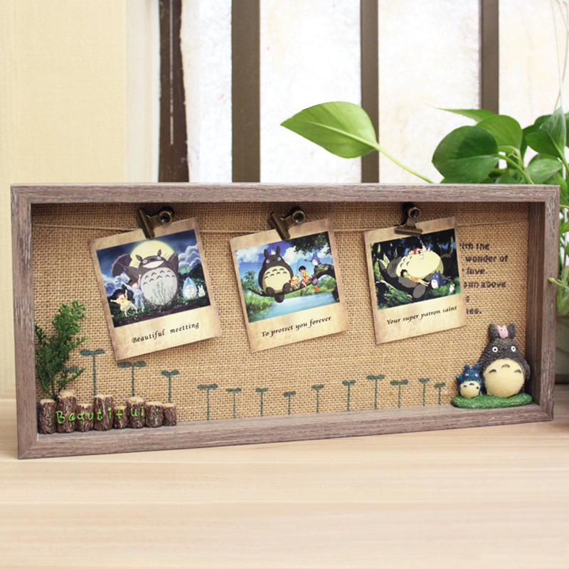 宫崎骏龙猫实木画框创意可爱卡通木质相框摆台5寸6六寸可挂放便签