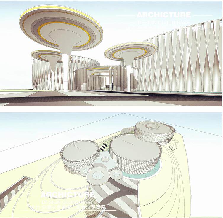 城市异形曲面表皮圆形商业会展中心售楼处会所su模型建筑设计优惠券