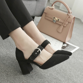 尖头鞋 女 中跟 粗跟