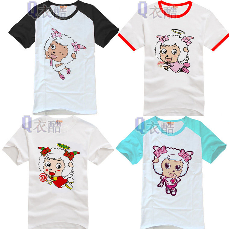 喜羊羊与 灰太狼 美羊羊 纯棉短袖t恤 春夏季青少年男女情侣装衣服