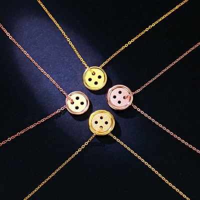 韩版时尚幸运纽扣 项链 女 韩版18k玫瑰金短款颈链锁骨链刻字礼物