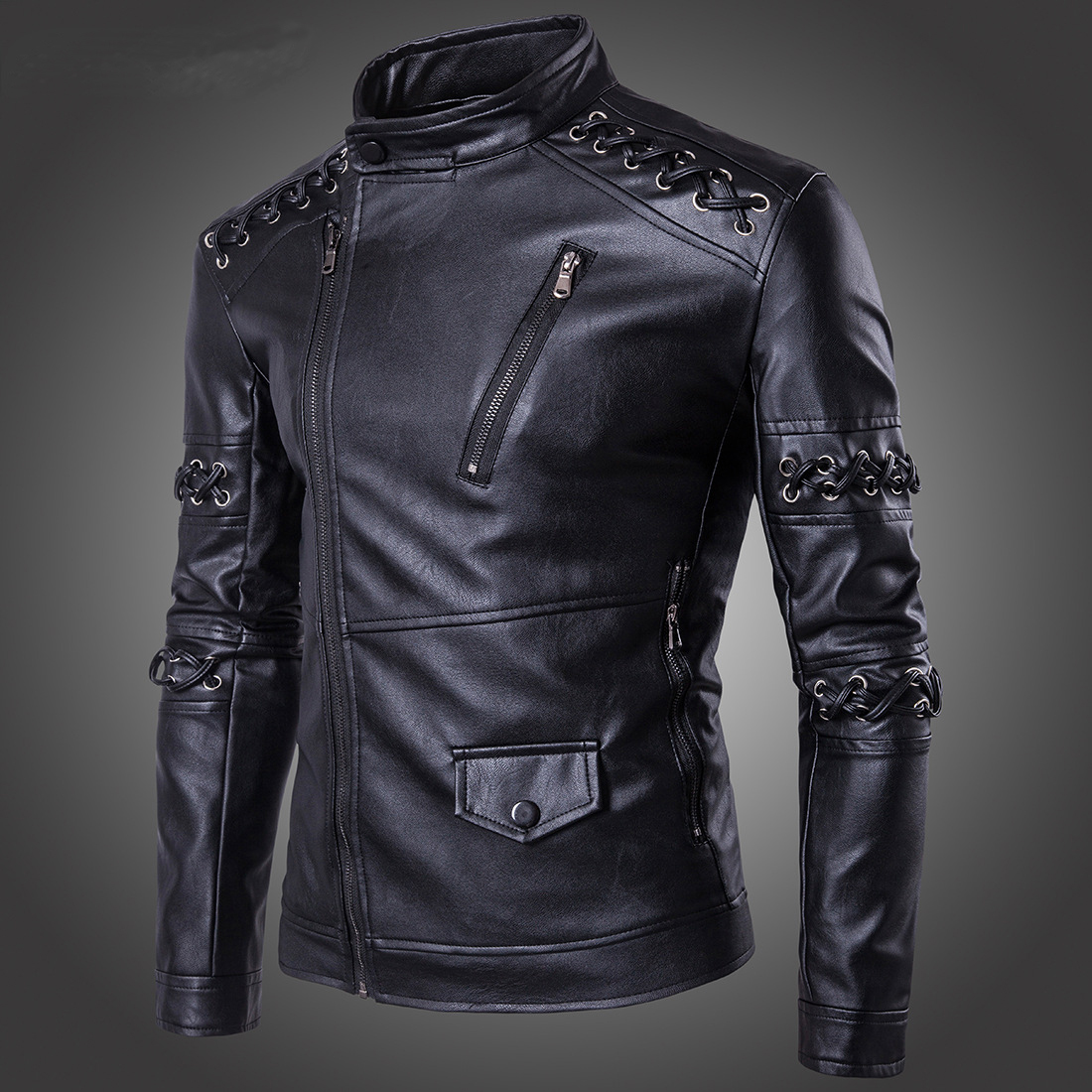 男士皮衣外套 青年 秋冬 帅气_秋冬季复古立领机车服皮衣男青年修身
