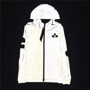 情侣荧光衣服女学生韩版反光衣多印章日系原宿潮流滑板街舞闪光衣