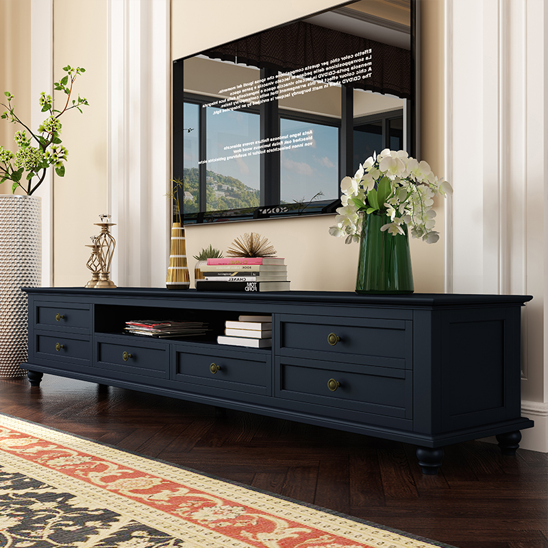 新美式电视柜实木美式电视机柜轻奢深蓝色乡村