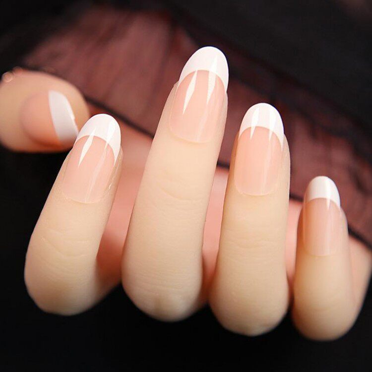 甲片成品长款 持久_假中长款持久法式白色贴片美甲手指成品甲片全套