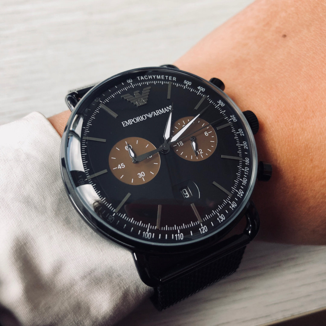 armani阿玛尼手表男编制钢带石英表 时尚多功能运动男表ar1979