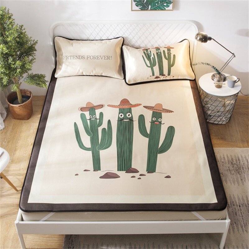 夏季卡通冰丝席子单人宿舍学生凉席1.5米1.8m床折叠空调软草席1.