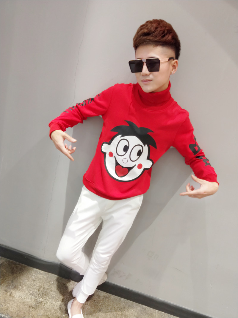 精神小伙卫衣加绒_精神社会小伙修身韩版卫衣快手网红同款潮流旺仔