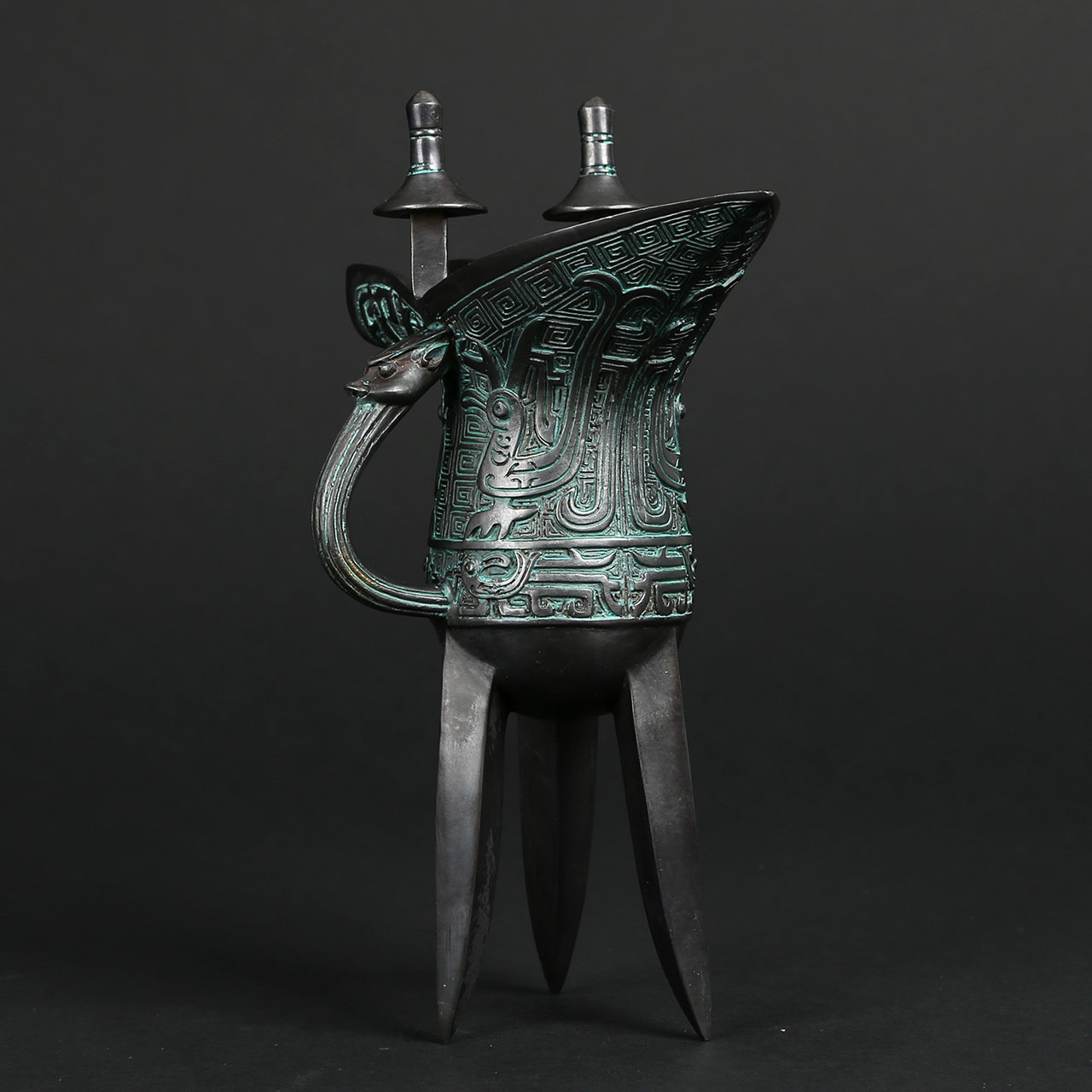 铜欣祥仿古摆件仿青铜器纯铜爵杯酒杯古玩收藏