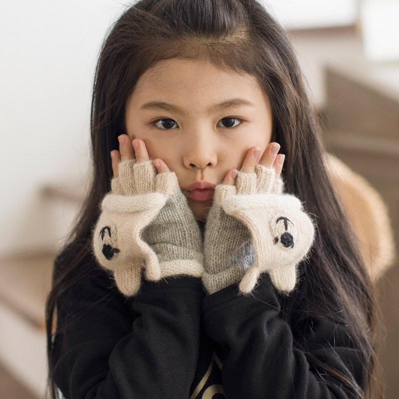 儿童可爱五指男女孩冬季宝宝毛线小学生加绒保暖公主兔毛女童手套