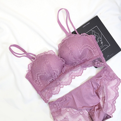 炒鸡漂亮的全蕾丝加厚手掌罩杯性感文胸套装小胸聚拢调整型内衣