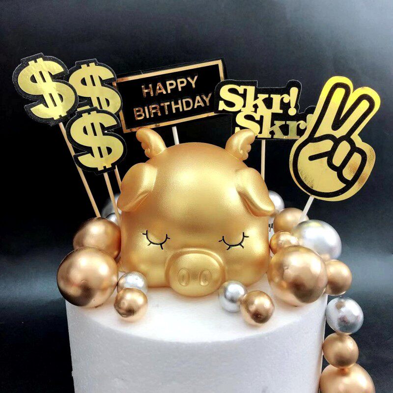 小生日蛋糕_小金猪生日蛋糕装饰摆件小猪存钱罐创意蛋糕生肖猪生日