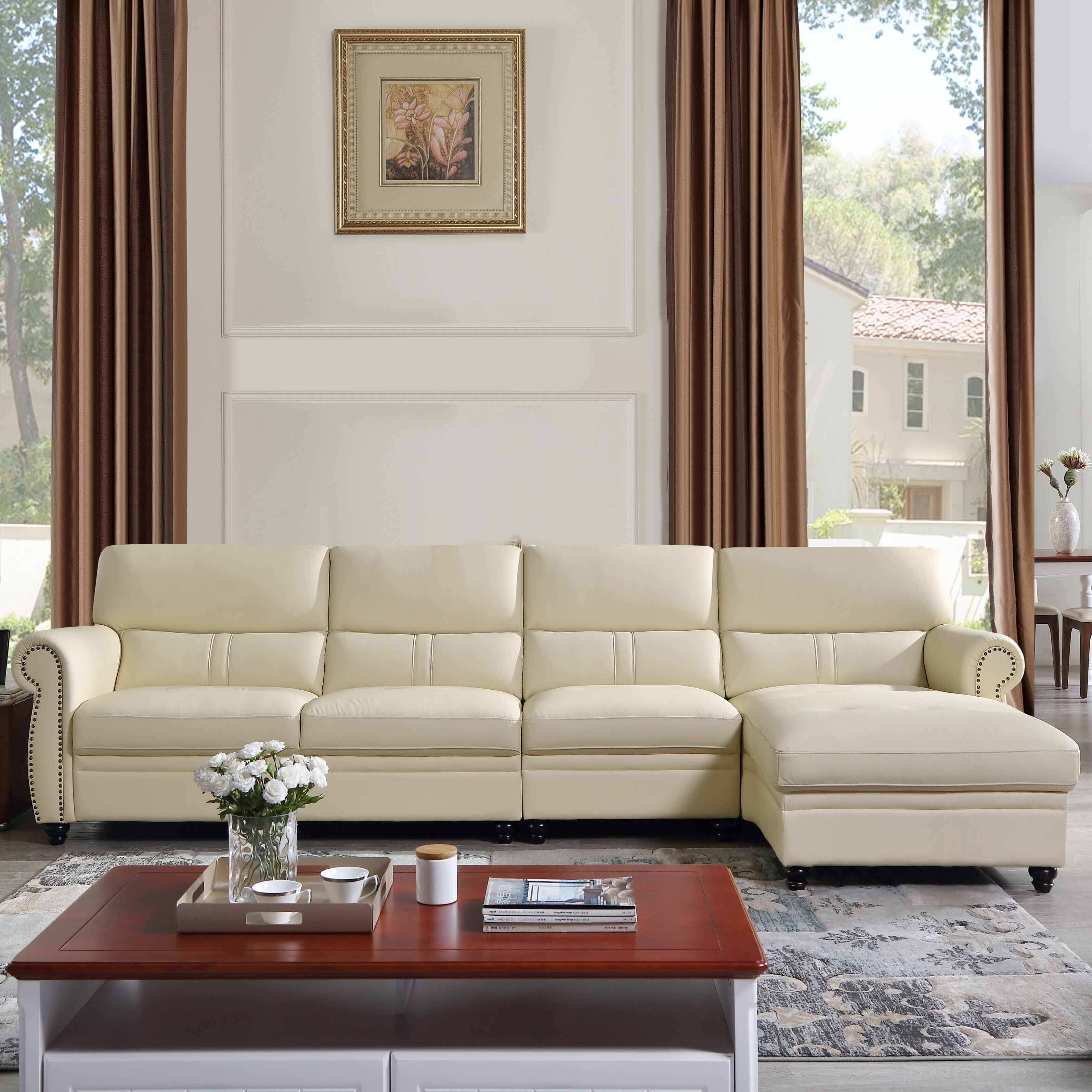 左右现代皮艺沙发简约l型头层真皮大小户型贵妃沙发