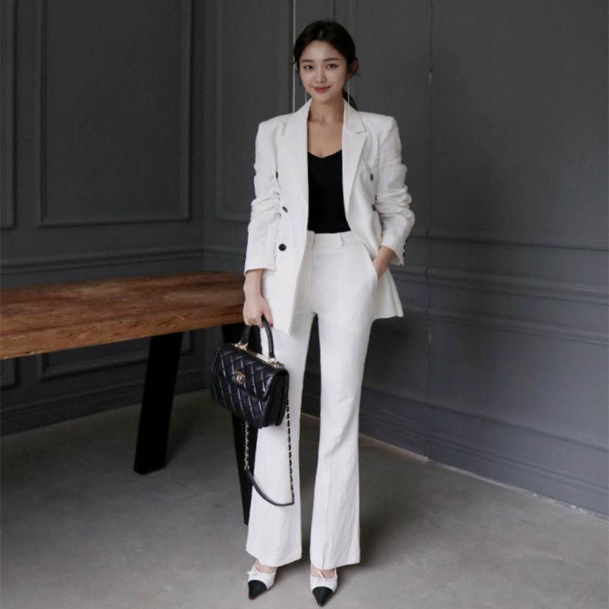 白色西装女套装_韩版ol西装套装女士正装职业修身小西服棉麻休闲时尚