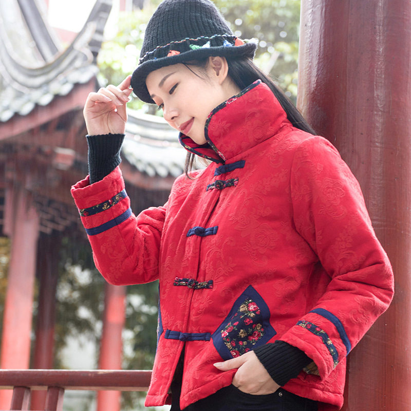 秋冬新款复古棉麻女棉衣宽松短款立领盘扣民族风棉服夹棉棉袄优惠券