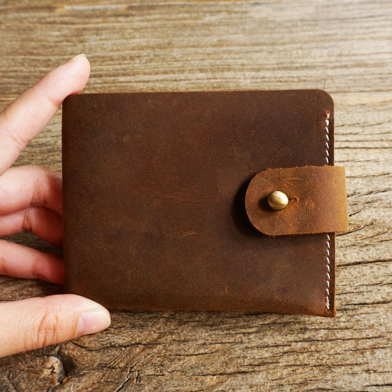 定制复古个性疯马皮真皮短款刻字牛皮纯手工钱包男diy横款皮夹子
