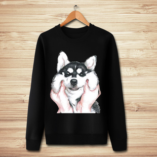 恶搞二哈士奇印花学生圆领套头长袖卫衣外套衣服连帽打底衫情侣潮