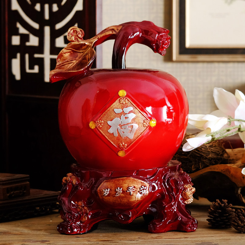 创意家居装风水发财玄关饰品摆件超大号苹果储钱罐开业招财摆设品