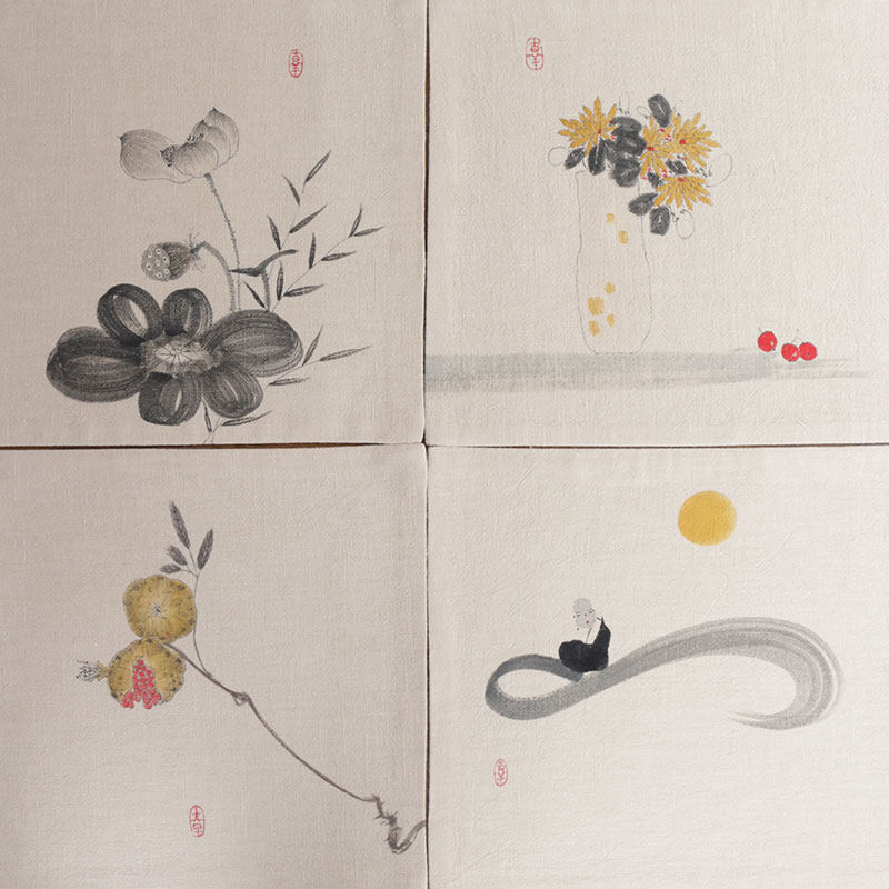 手绘茶席麻布禅意布艺纯色双层桌旗棉麻茶盘垫干泡台功夫茶道配件