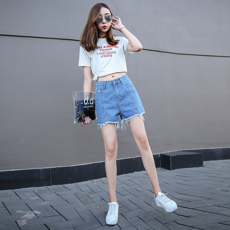 阔腿短裤牛子_牛子短裤女生韩版百搭夏天高腰超短显瘦学生宽松a型牛仔