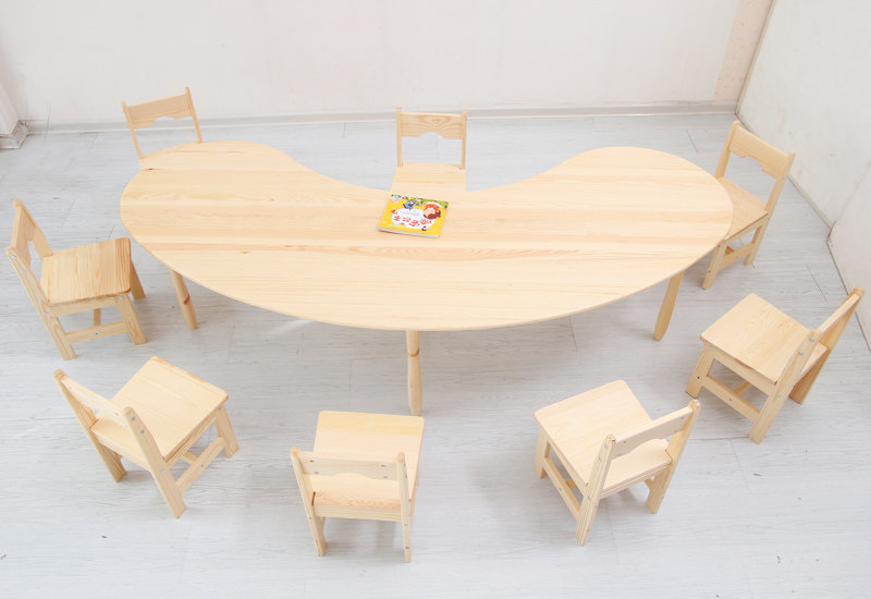 宜家桌子 儿童_实木宜家儿童宝宝月亮桌月牙桌子椅子幼儿园餐桌儿童桌
