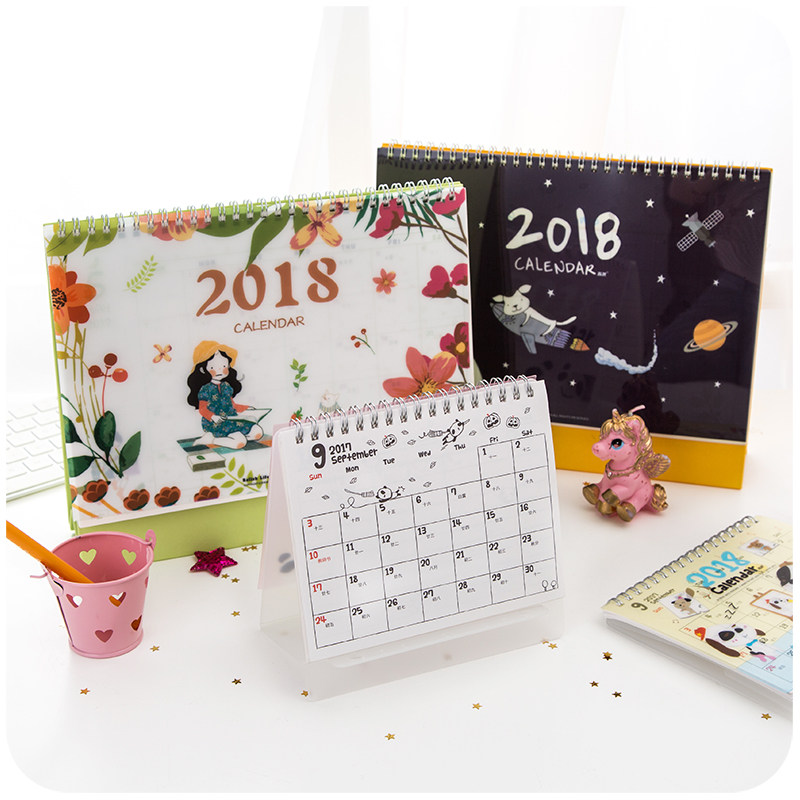 日韩文具2017-2018台历桌面小日历记事本简约卡通年历手账计划本