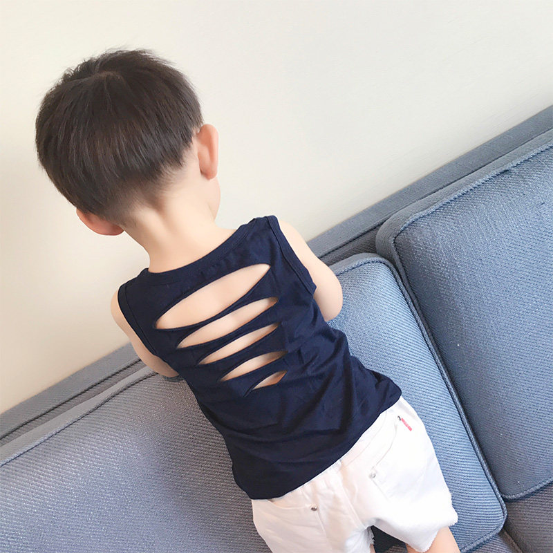 儿童背心男1薄款4小孩衣服3岁男宝宝夏装小童镂空上衣男童无袖t恤
