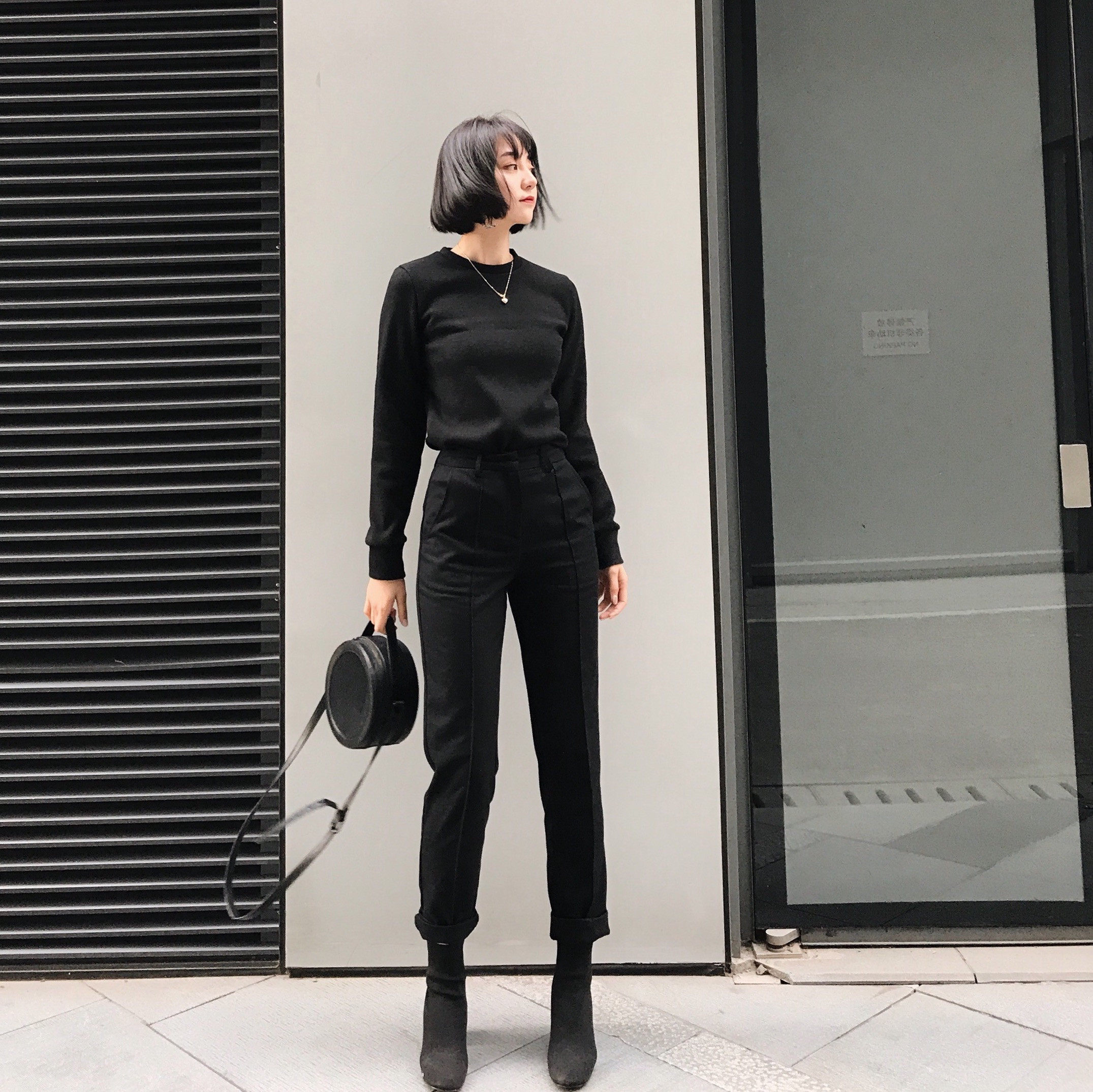 needshop1 卷边显瘦西装裤女冬季新款黑色气质休闲裤西服工装裤潮