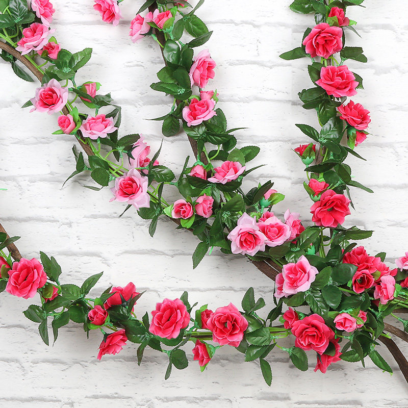 仿真玫瑰花藤条假花藤蔓花藤塑料花空调管遮挡室内壁挂装饰花缠绕