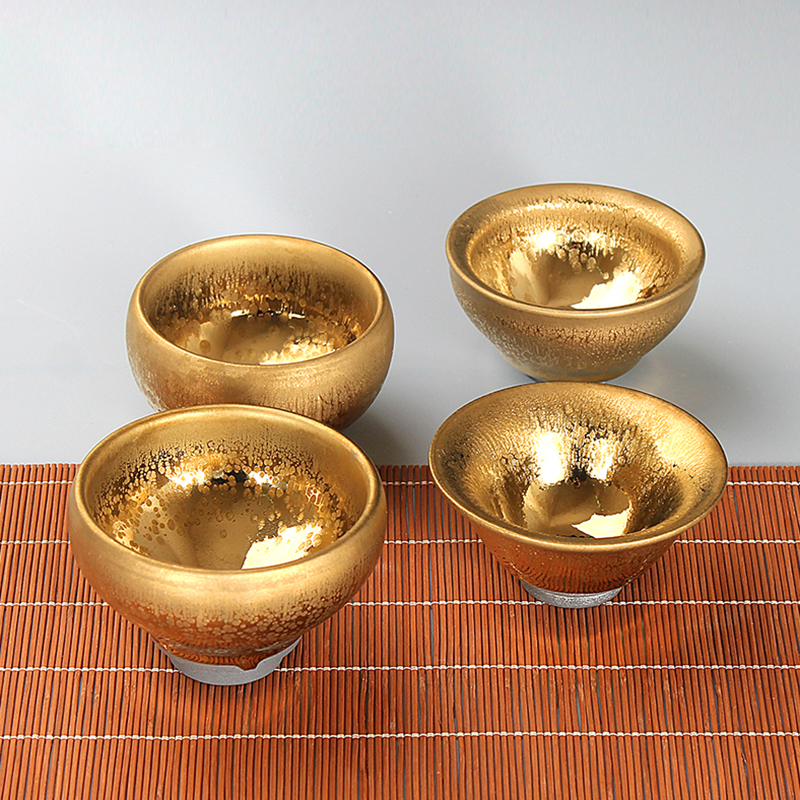 纯手工主人杯鎏金杯子黄金盏油滴建盏功夫茶杯金色茶具品茗杯单杯