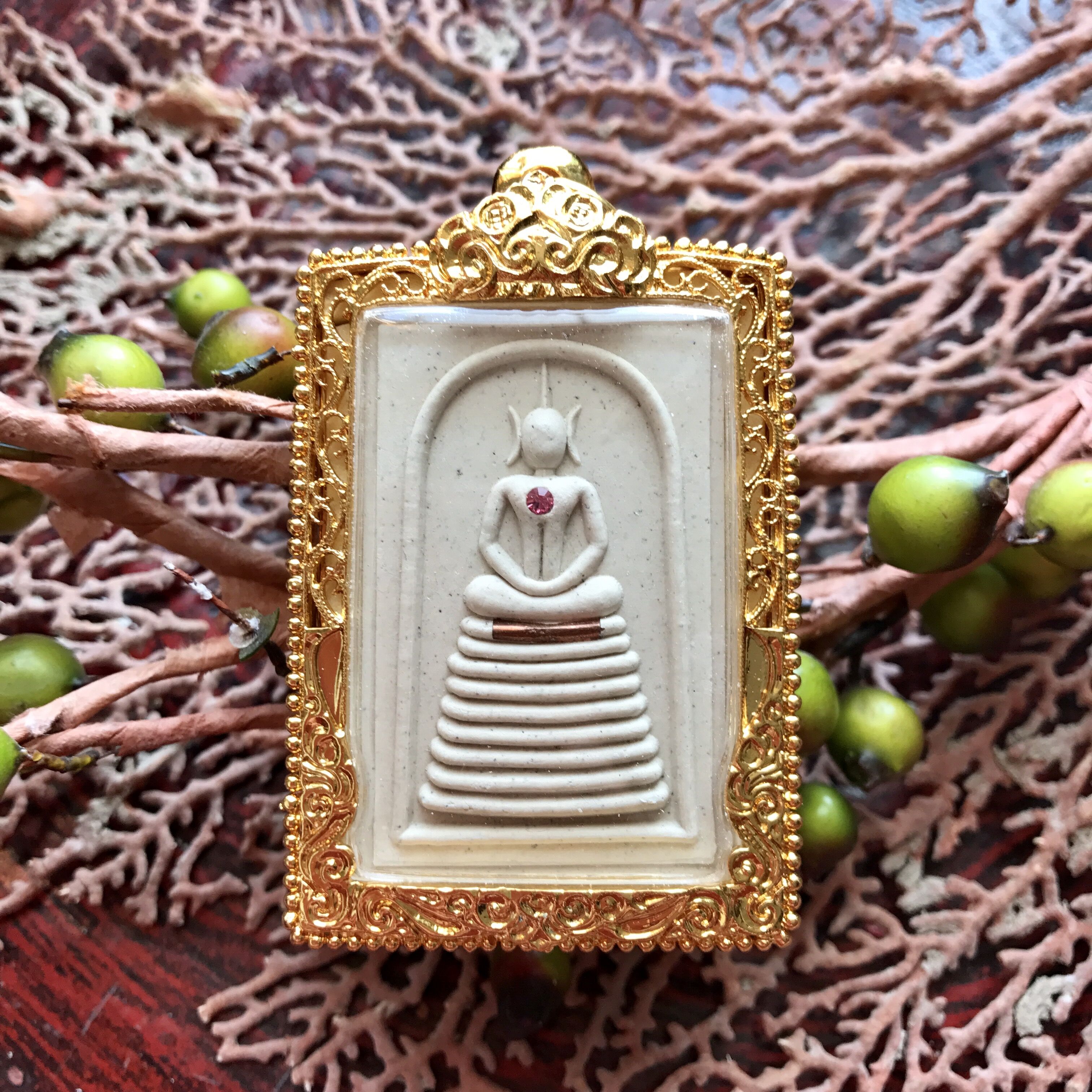 泰国佛牌正品2555龙婆三安大耳崇迪含符管宝石鎏金壳包邮贝叶泰佛