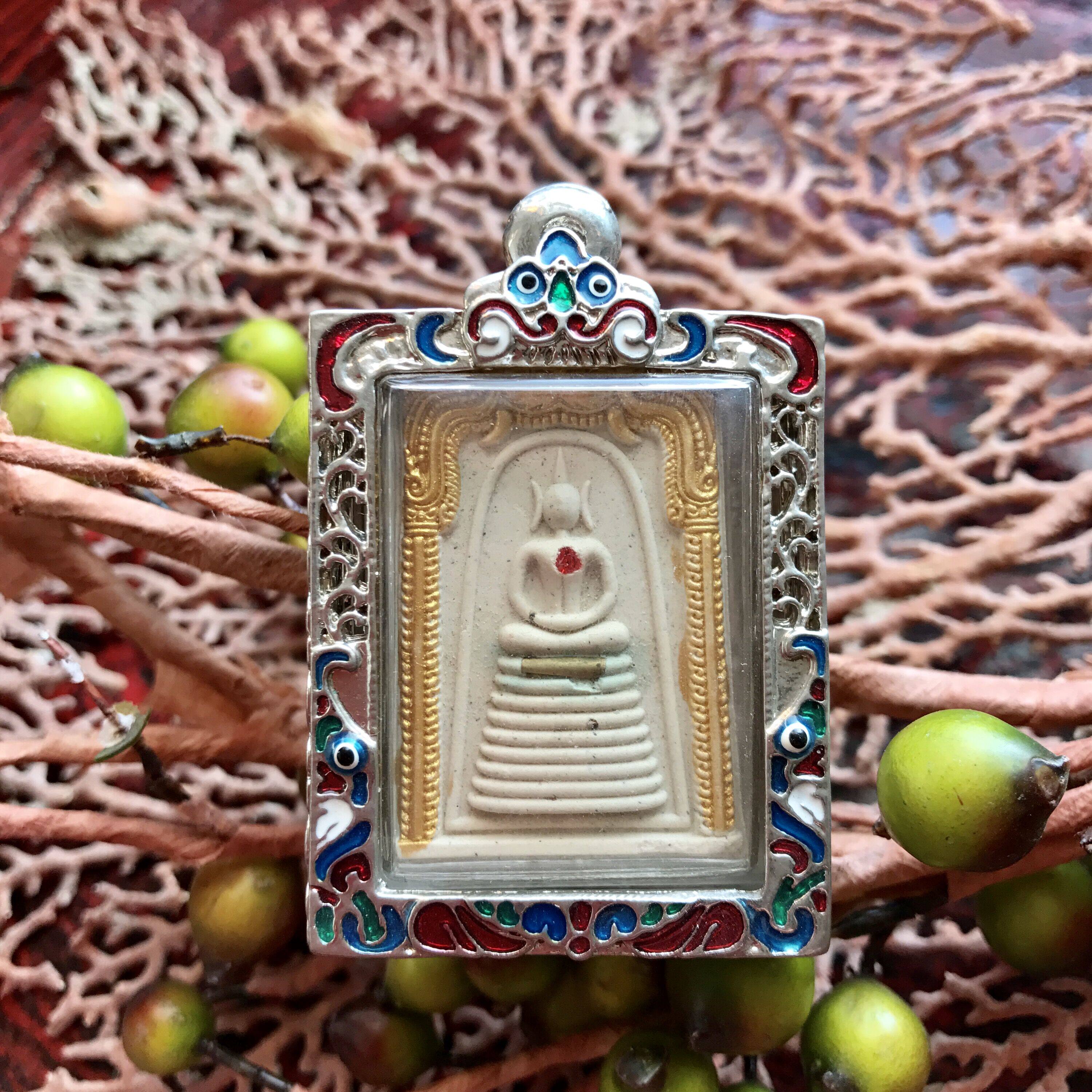 泰国佛牌正品2553龙婆三安崇迪佛背面必打鎏银珐琅壳包邮贝叶泰佛