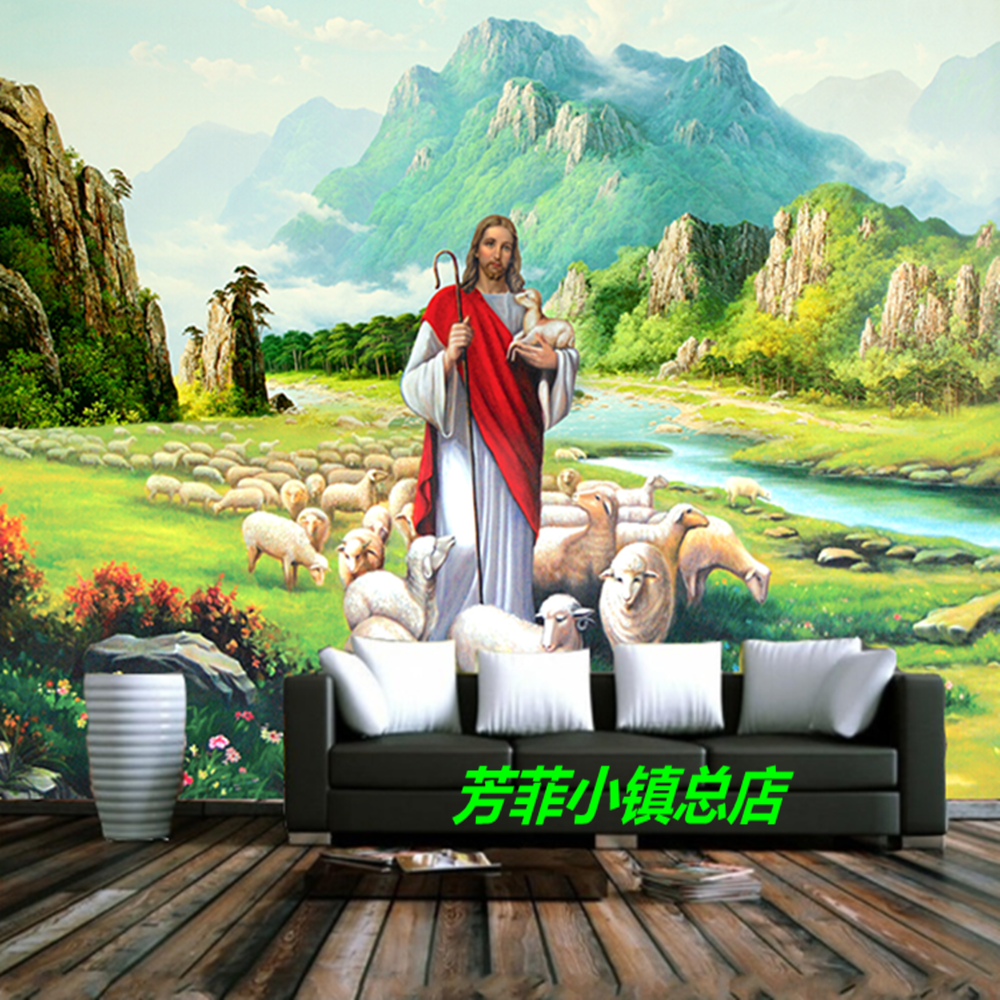 耶稣壁纸_定制3d基督教天主教以马内利耶稣画像枫叶背景墙壁纸墙纸