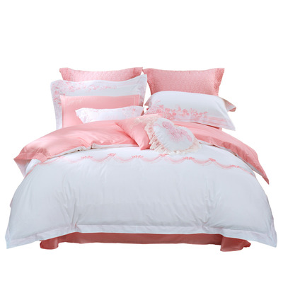 水星家纺正品 浪漫粉色婚庆六件套全棉床上用品多件套沙伦的玫瑰