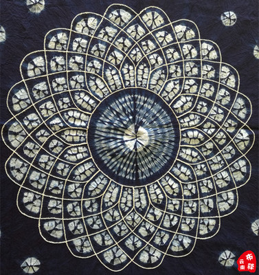 云南大理手工精品扎染方餐桌布装饰布传统蓝太阳花110110cm