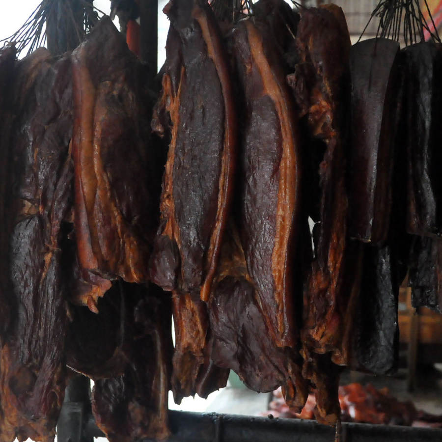 湖南邵阳特产正宗湘西散装农家自制烟熏原味土猪肥五花腊肉400g