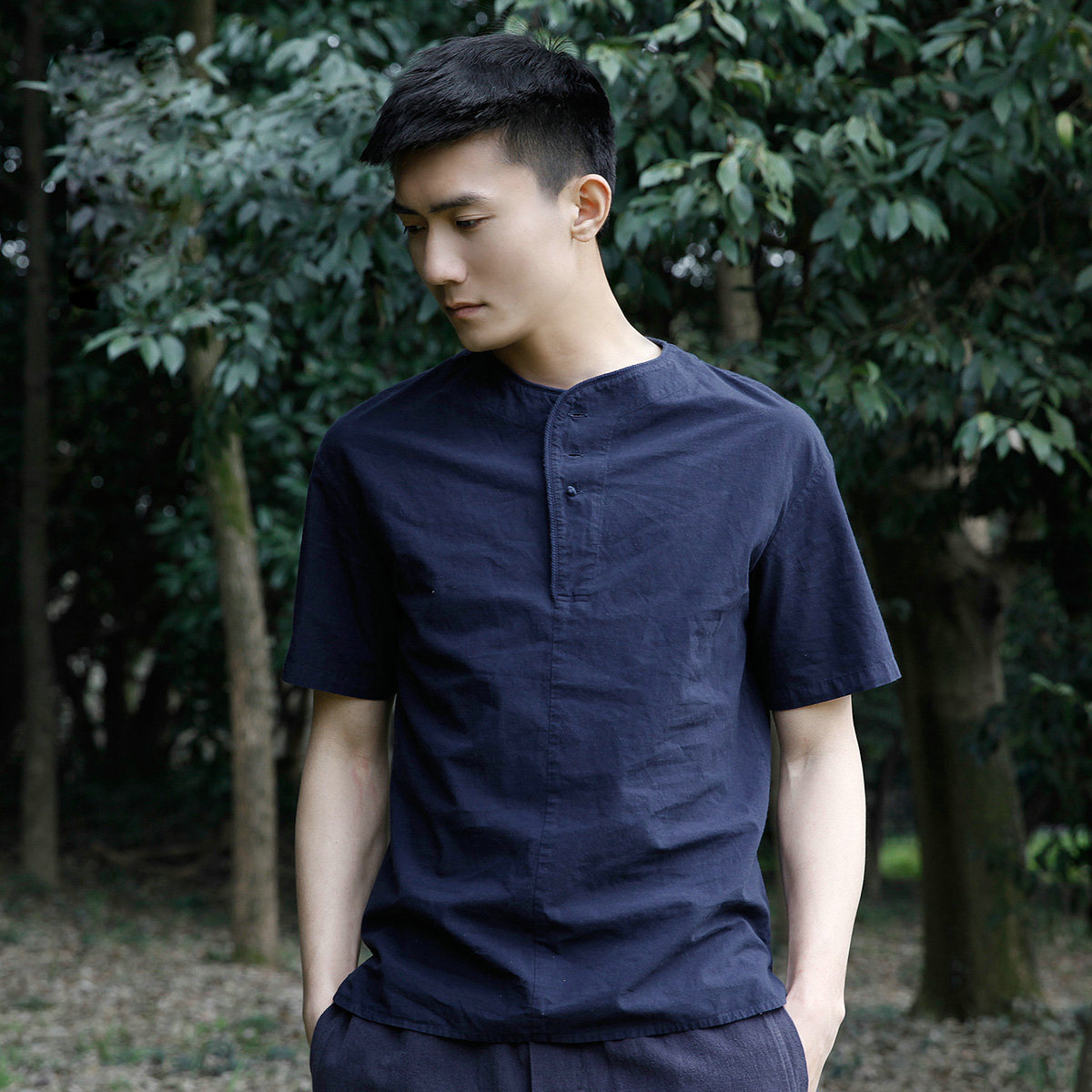 启法原创男装短袖t恤男夏装休闲棉麻上衣男宽松中式亚麻t恤男薄款