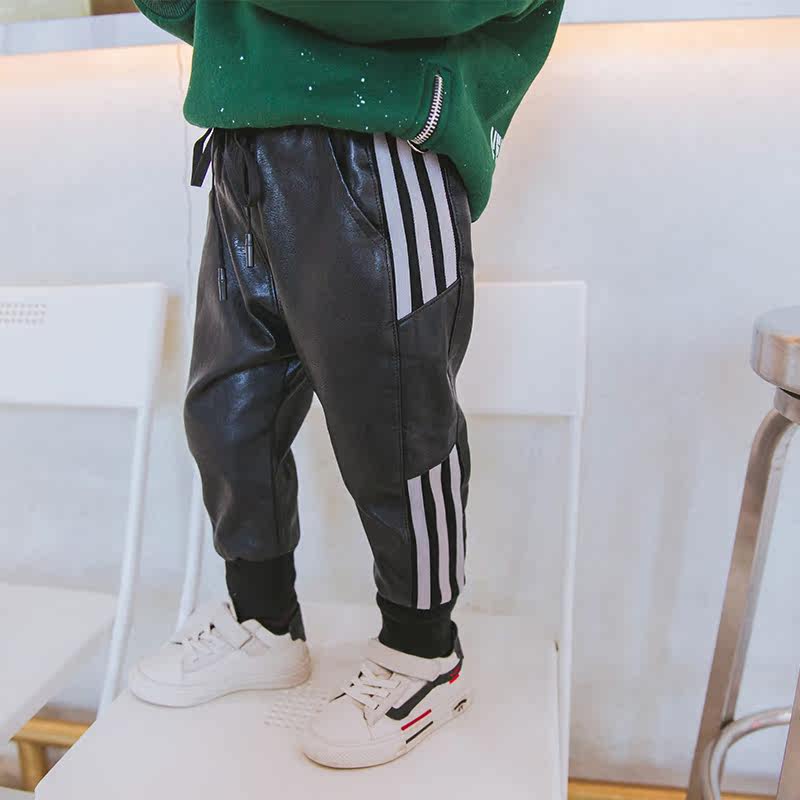 一折皮裤男童_宝宝加绒皮裤男1-3岁潮2男童冬装加厚儿童休闲裤秋冬男