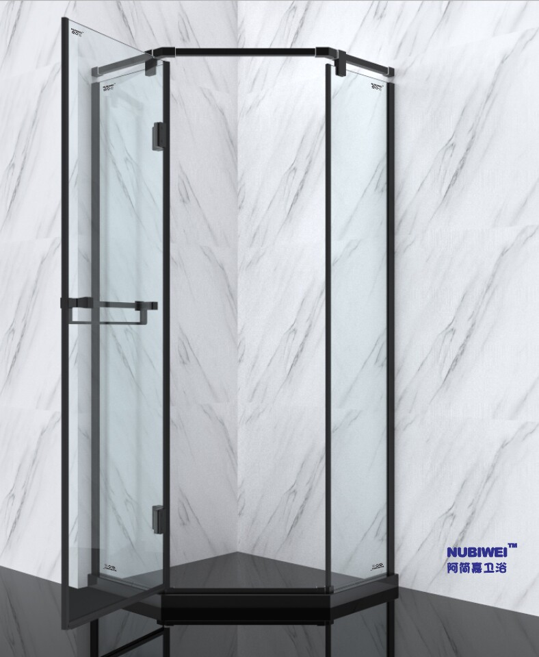 黑色款合叶不锈钢边框淋浴沐浴房钻石型玻璃房卫生间玻璃隔断玻36