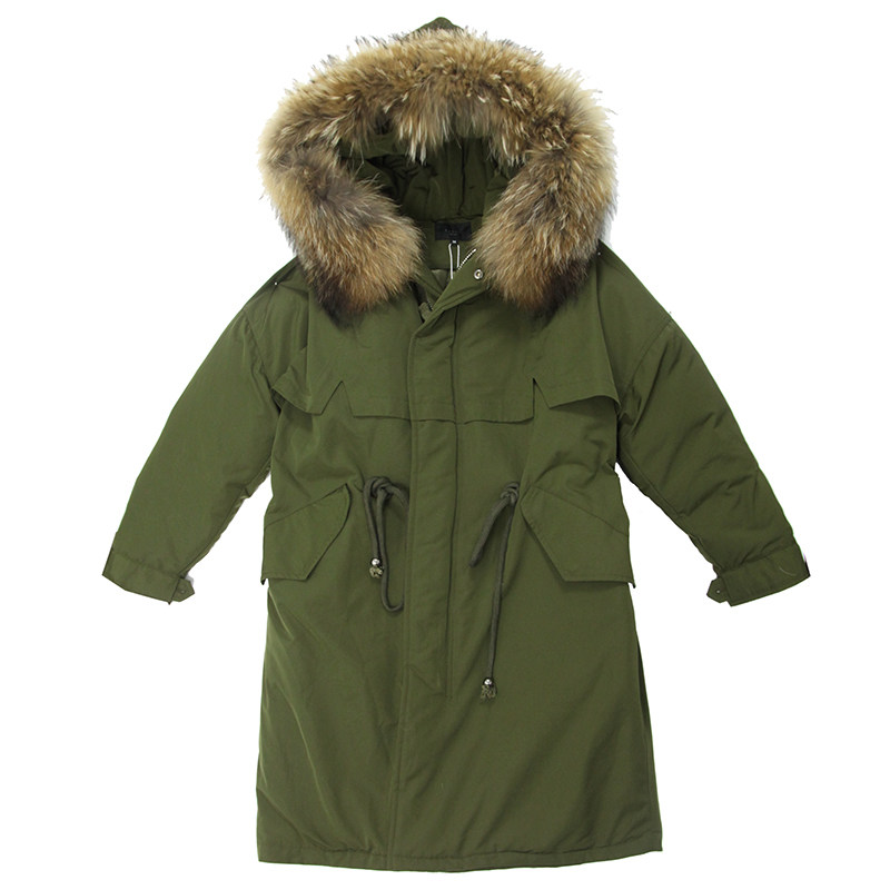 花纳furna 军绿色原宿派克羽绒服外套中长款 女