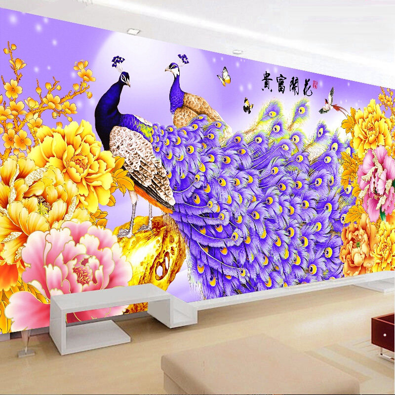 钻石画孔雀客厅满钻 凤凰新款_新款钻石画制作孔雀开屏满钻凤凰2019粘