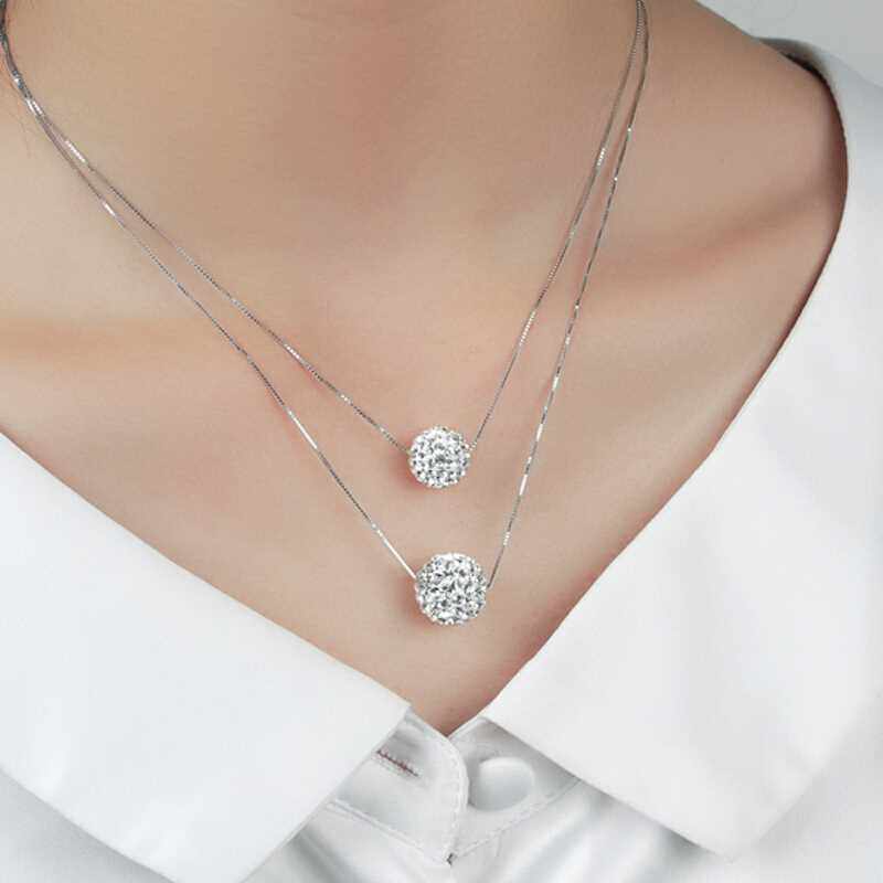 特价925银项链女款韩国_925纯银项链女款吊坠 韩国版时尚饰品双层锁骨