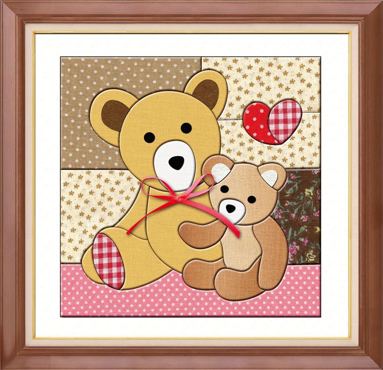 工厂直销拼布画手工材料包diy布嵌画卡通装饰小熊幸福宝贝15*15cm