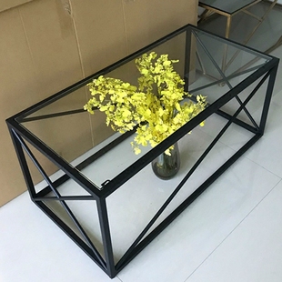 北欧家具创意小户型客厅铁艺钢化玻璃茶几方形透明桌子现代简约