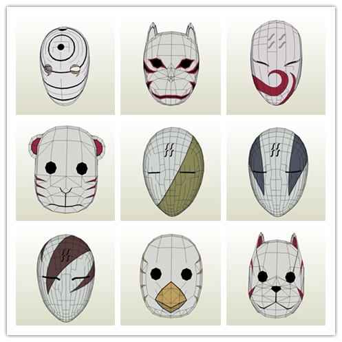穿戴_火影忍者面具周边手办暗部卡卡西面具大全 手工制作纸模型可穿戴
