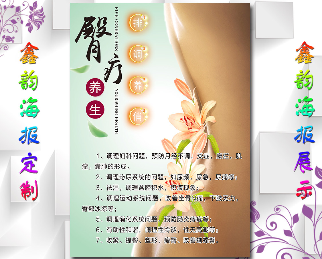中医养生馆spa宣传海报装饰挂图臀疗好处9护理美容店kt板定制