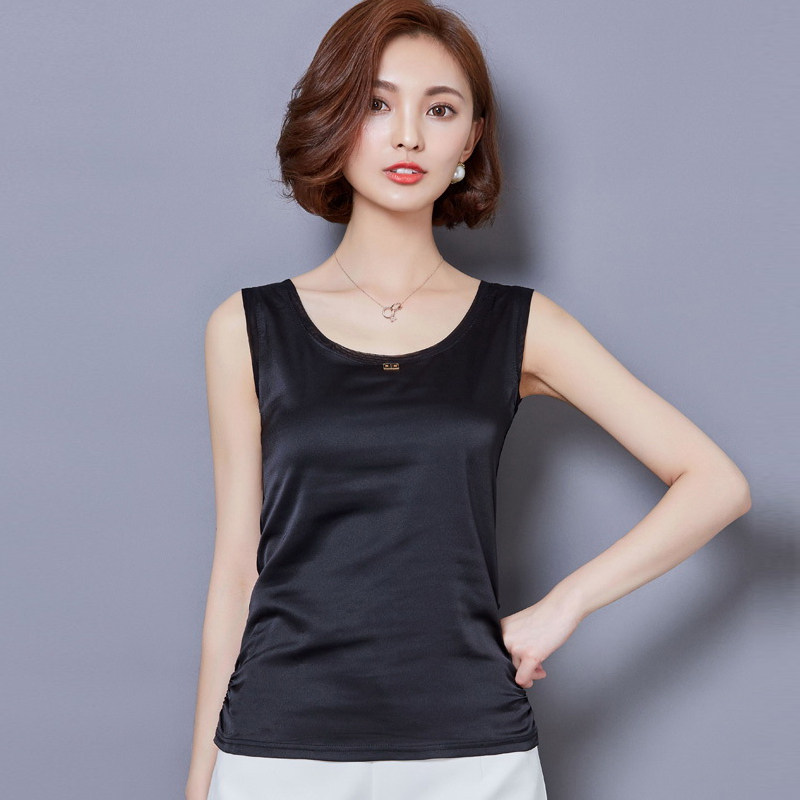 一折宽带背心女_新款宽带背心拼接网纱打底衫女夏外穿砍袖真丝吊带