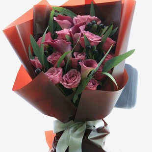 花束 教师节进口马蹄莲花束 紫玫瑰生日高档鲜花 南京同城鲜花速递