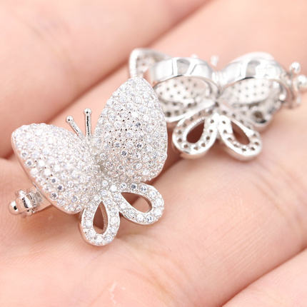 925银扣子配件 珍珠项链夹扣 双排固定夹层diy毛衣链隔层蝴蝶卡扣_7折