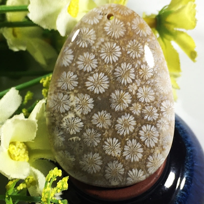 天然珊瑚玉菊花石台湾随型吊坠 吊坠男 吊坠女 化石 礼品情侣玉坠